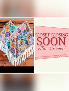 MAKE AN OFFER///MEXICANA Multicolor Floral Embroidered Fringe Poncho